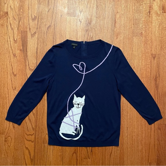Talbots Intarsia navy Cat sweater size M - Picture 2 of 16